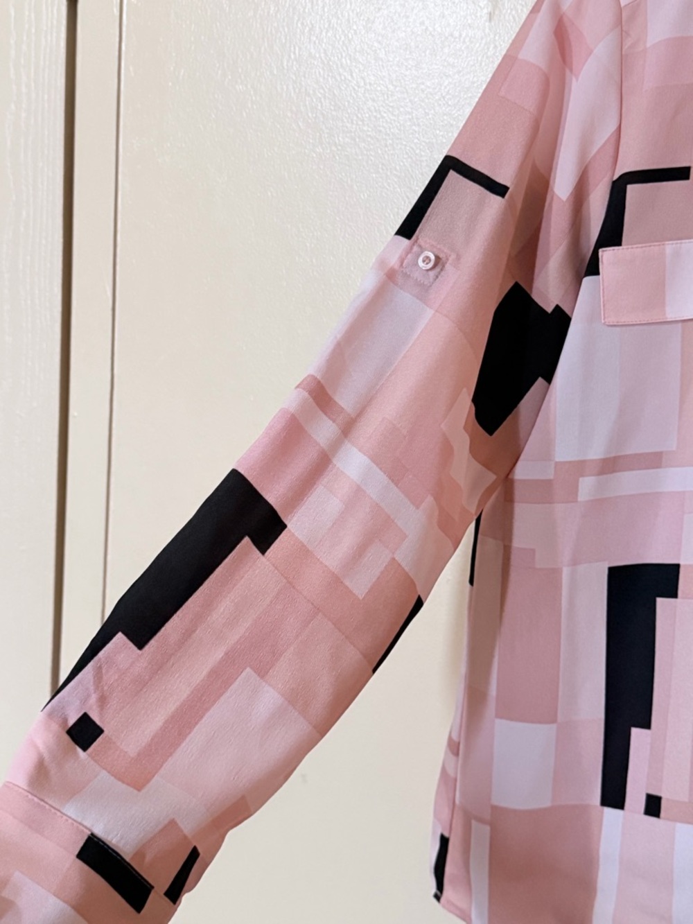 Calvin Klein Pink Block-Print Blouse with Black Accents - Picture 5 of 8